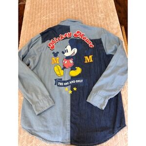 Disney Our Universe Mickey Mouse Two Tone Denim Button Up Shirt XL Colorblock